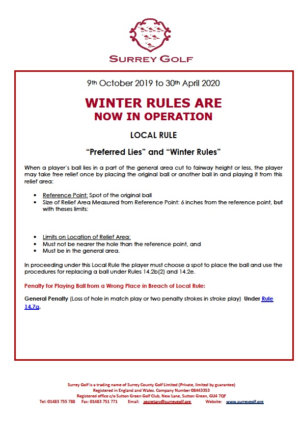 Winter Rules 2019/20 Mature downland course, with its rolling